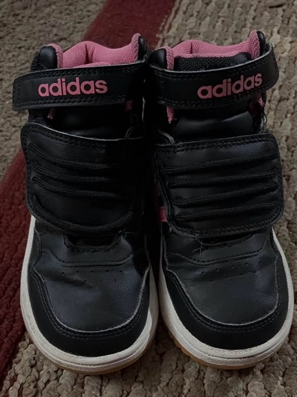 adidas Kids Black and Pink High-Top Sneakers with Velcro